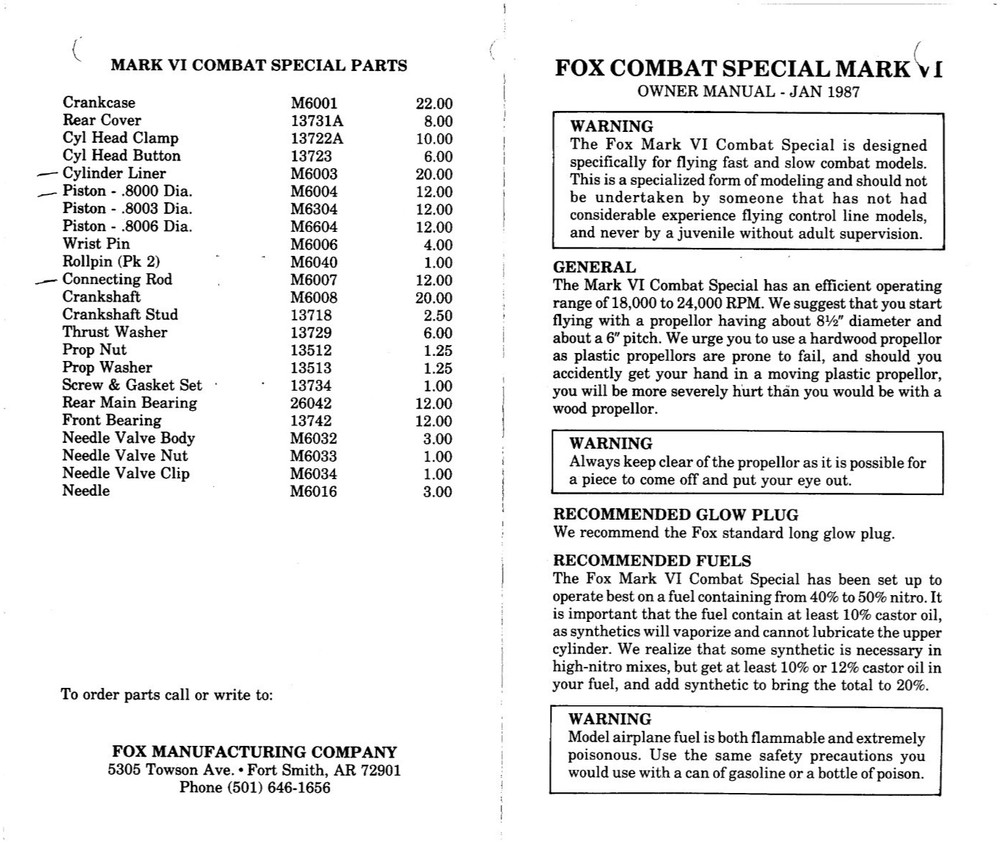 Vintage Model Airplane Engine Instructions