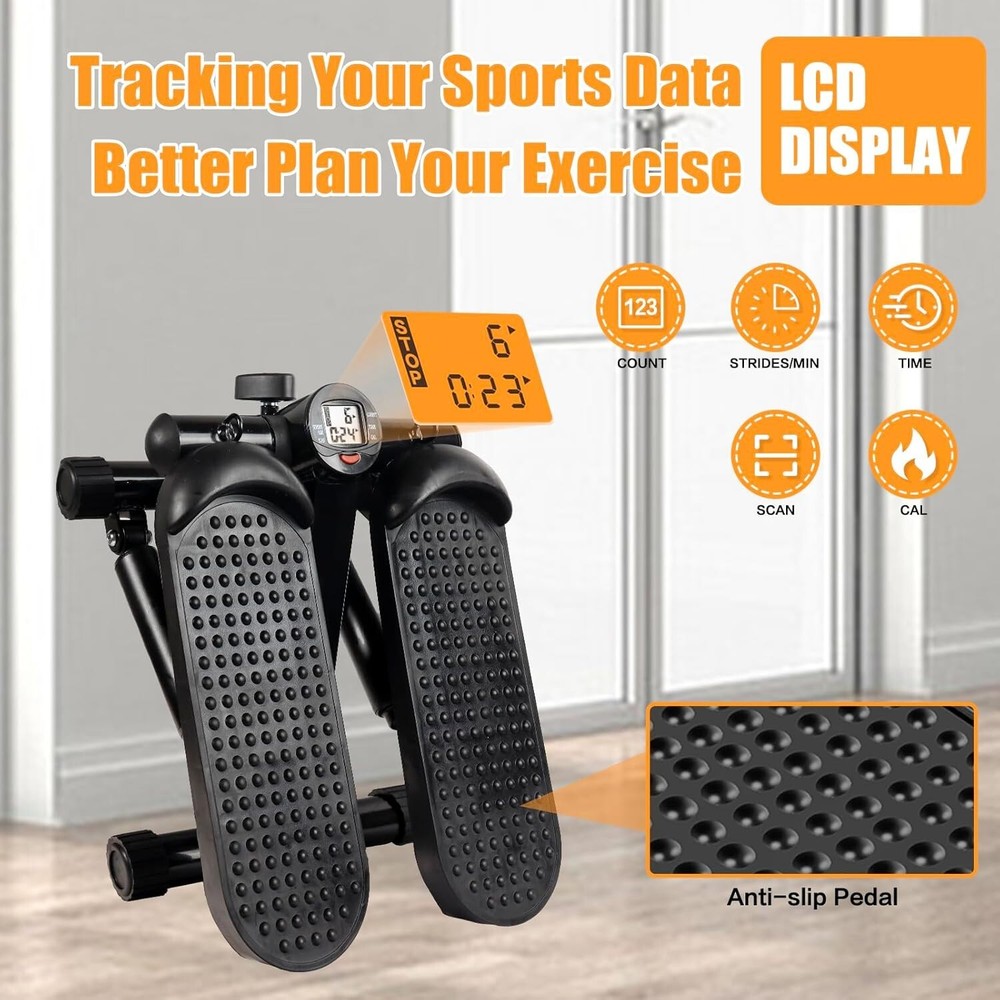 Multi-functional Stepper with LCD Display & Detachable Resistance Bands, Black