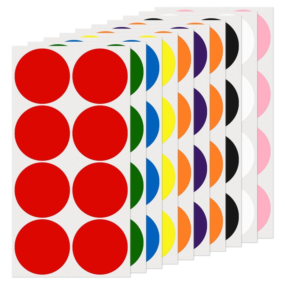 Colored Dot Stickers 2 Inch Round Labels Multicolor Vinyl Color Coding Circle...