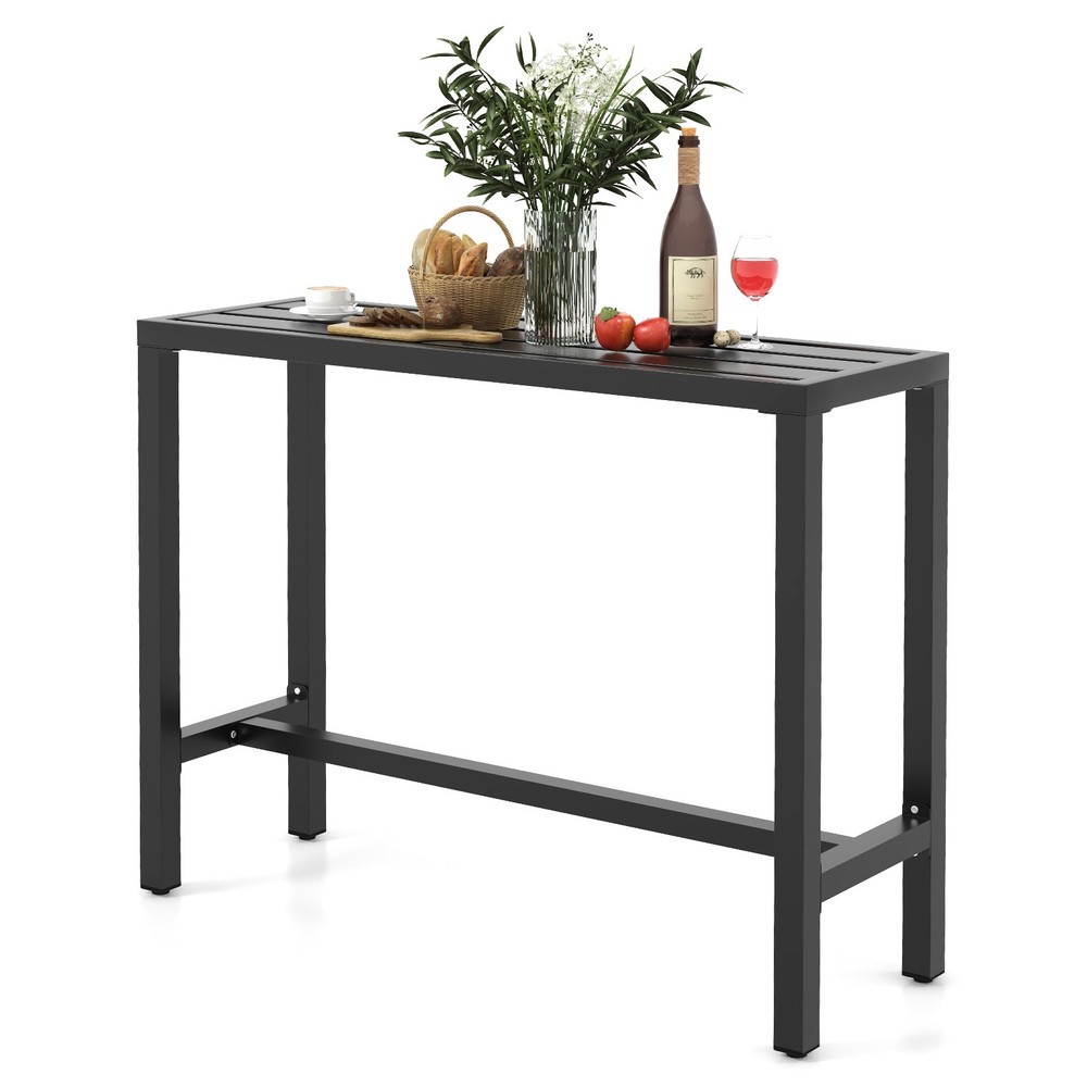 Outdoor Metal Bar Table 48" Patio Rectangular Counter Height Dining Table Black