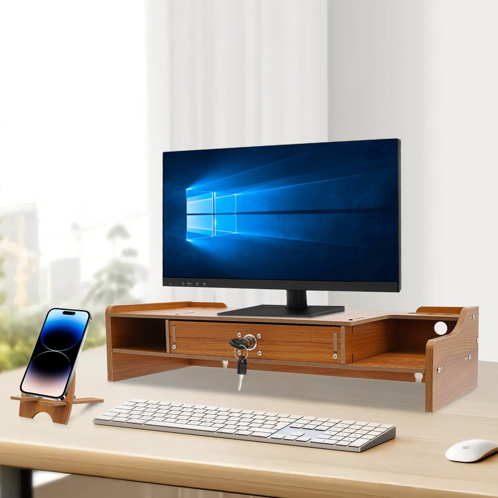 Monitor Stand Riser Computer Laptop Riser Shelf Organizer w/Drawer Phone Holder