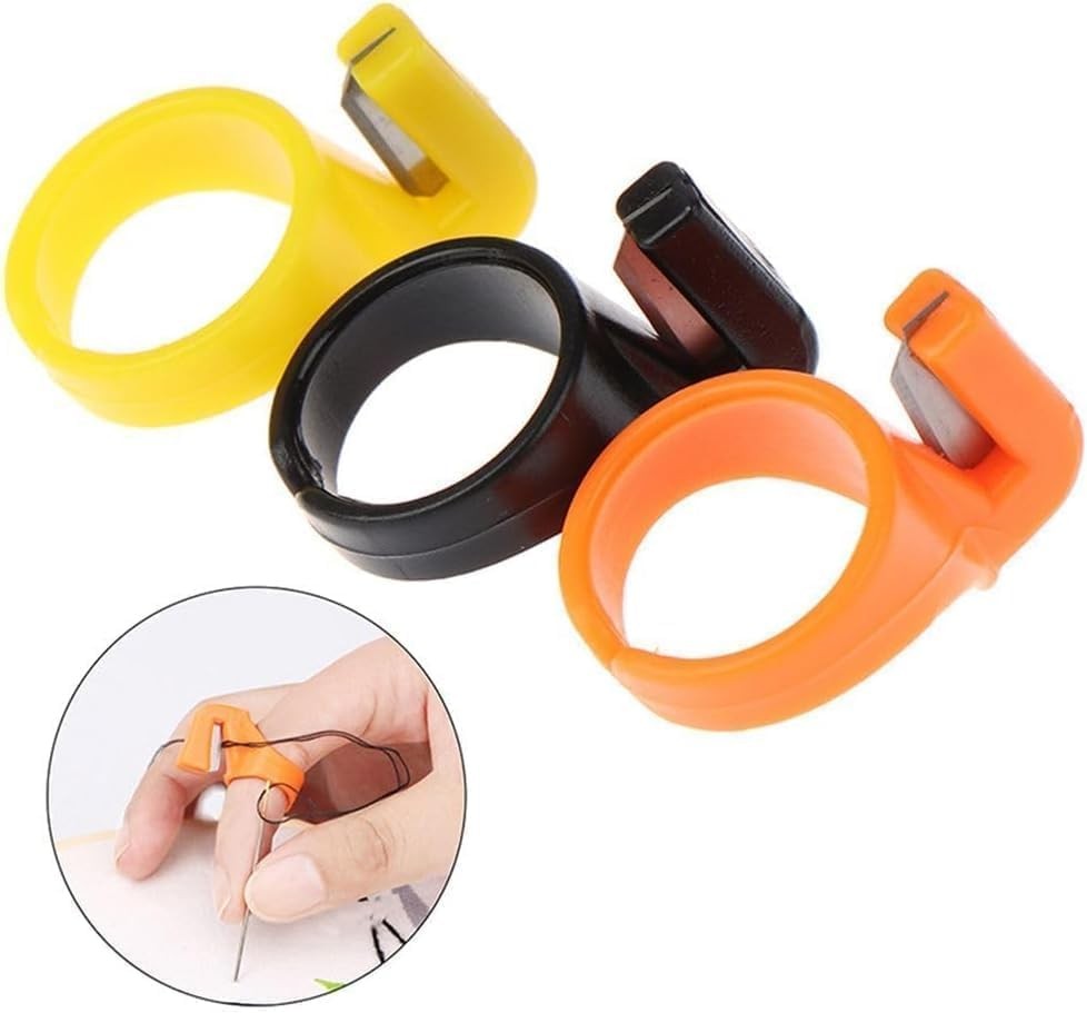 3Pcs Plastic Sewing Thimble Set with Thread Cutter, Needle Craft Ring Tools, Fin