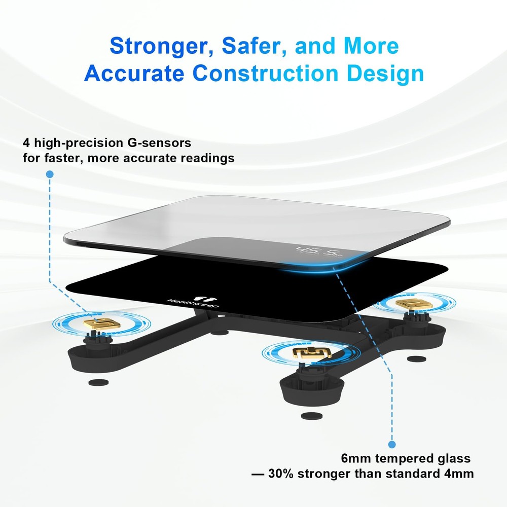 Digital Bathroom Scale for Body Weight: High-Precision 4-Sensor Accuracy, LED...
