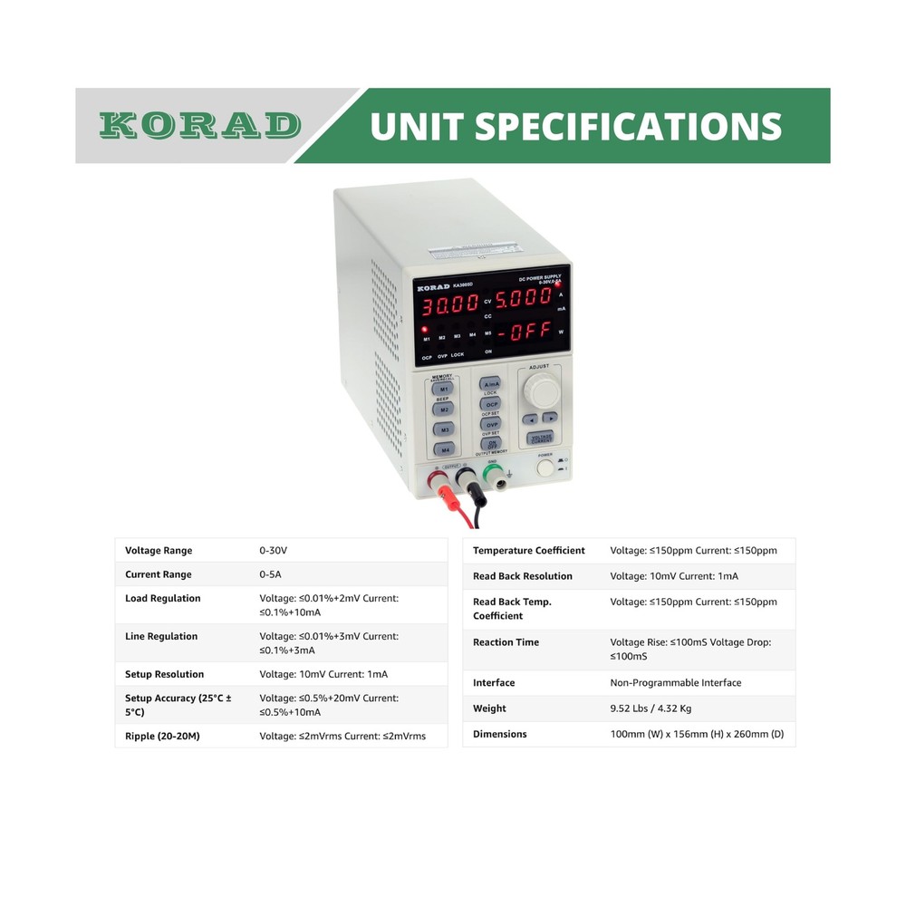 KORAD KA3005D - Precision Variable Adjustable 30V, 5A DC Linear Power Supply ...