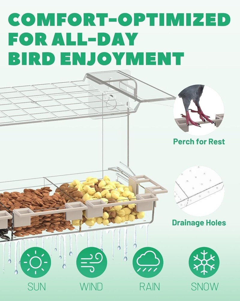 Window Bird Feeder, Clear Cardinal Feeder With 5 Stand