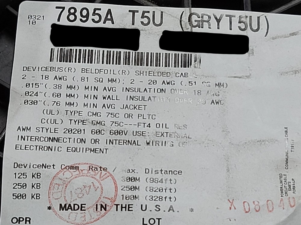 Belden 7895A 18/1P+20/1P Multi-Shielded DeviceBus Mid Data Cable PLTC Gray/10ft