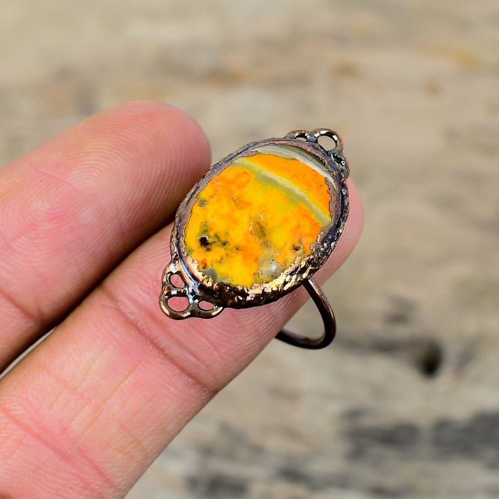Gift Electroformed Adjustable Ring Size Adjustable Copper Bumble Bee Jasper