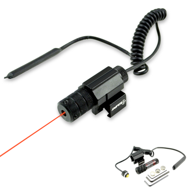Rail Mounted Red Laser Sight with Remote Pressure Switch Pad & Cable + Battery