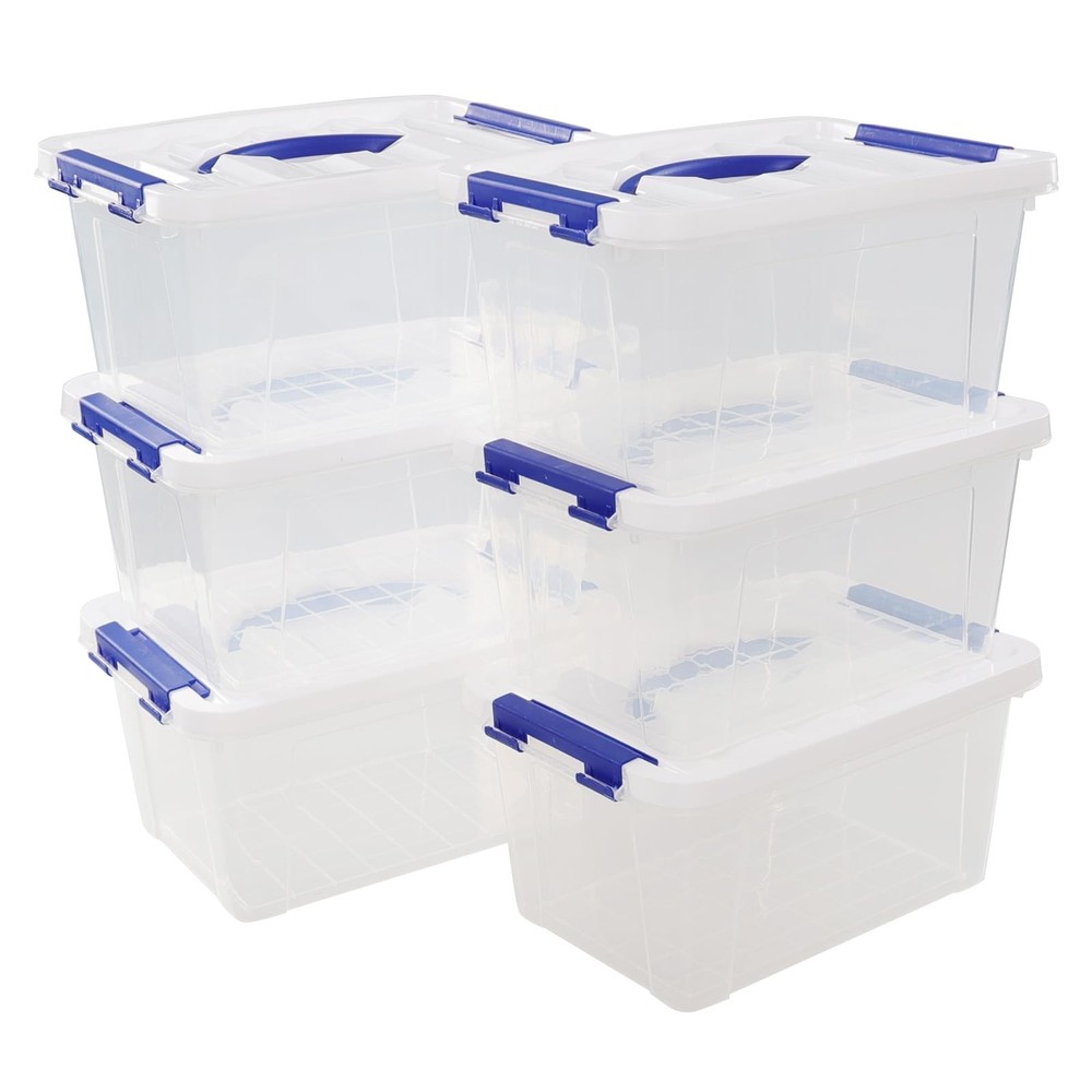 7 Quarts Small Plastic Storage Boxes, 6-pack Clear Boxes Totes with Lids