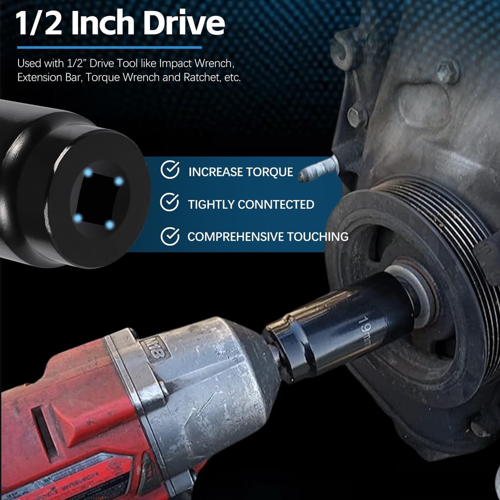 Harmonic Balancer Socket Tool 77080 for Honda 19mm Crank Bolt Socket, 3 Times...