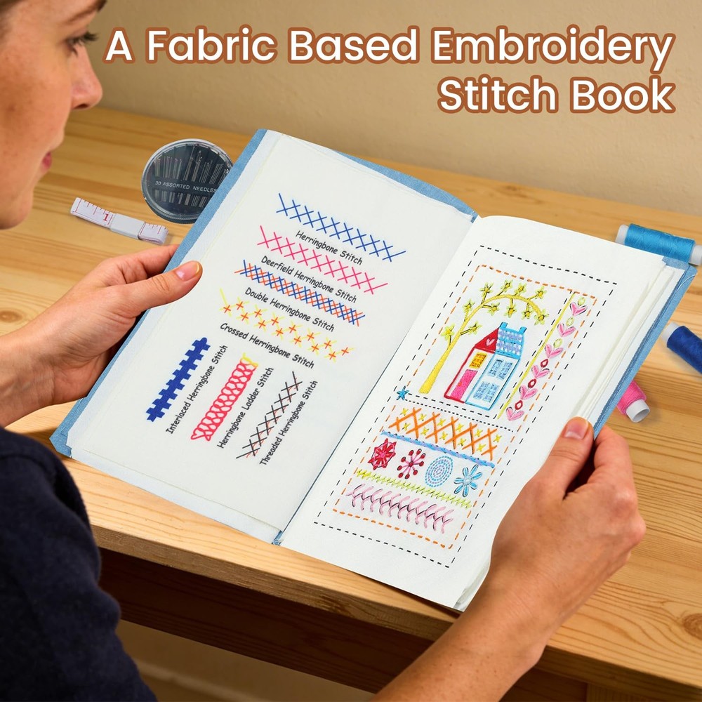 Embroidery Stitch Book Kit Large Size Full Sewing Tools Tutorial Beginners Gift