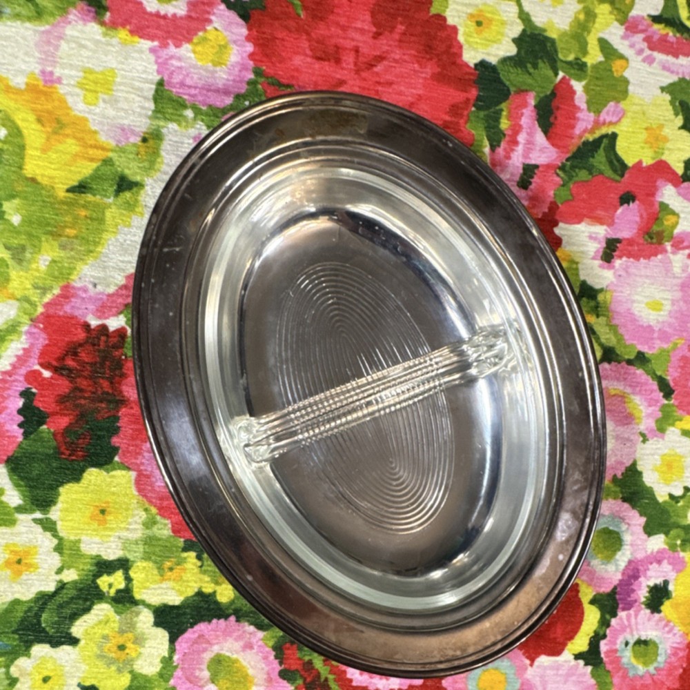 Rainbow Silverplate Oval Divided Serving Tray with Glass Insert