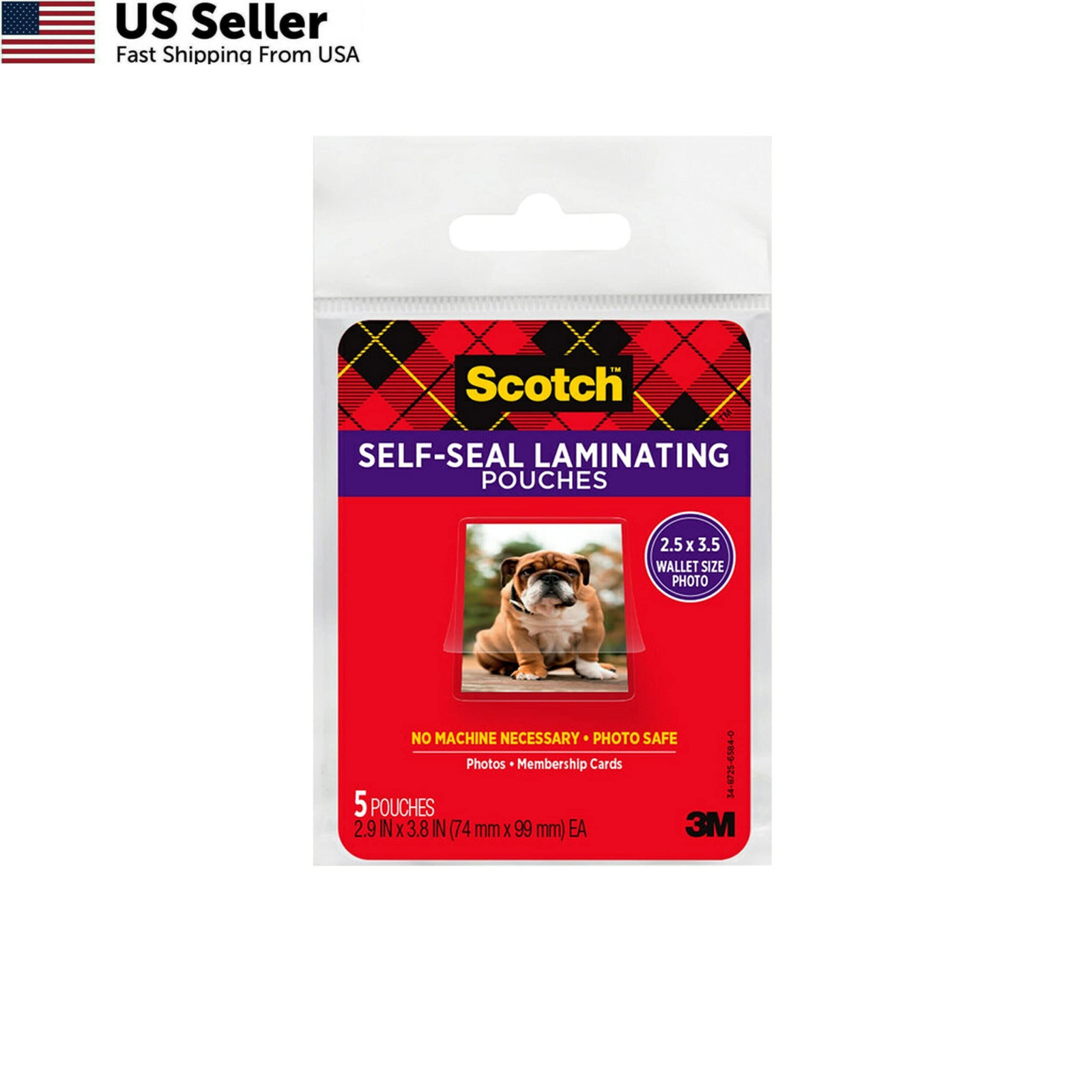 Scotch Self Sealing Laminating Pouches 2.5x3.5 Glossy Wallet Photo Size 5 Pack