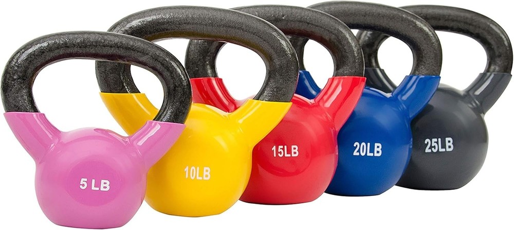 Color-Coded Kettlebells in 5-25 Pound Options for Easy Weight Identification