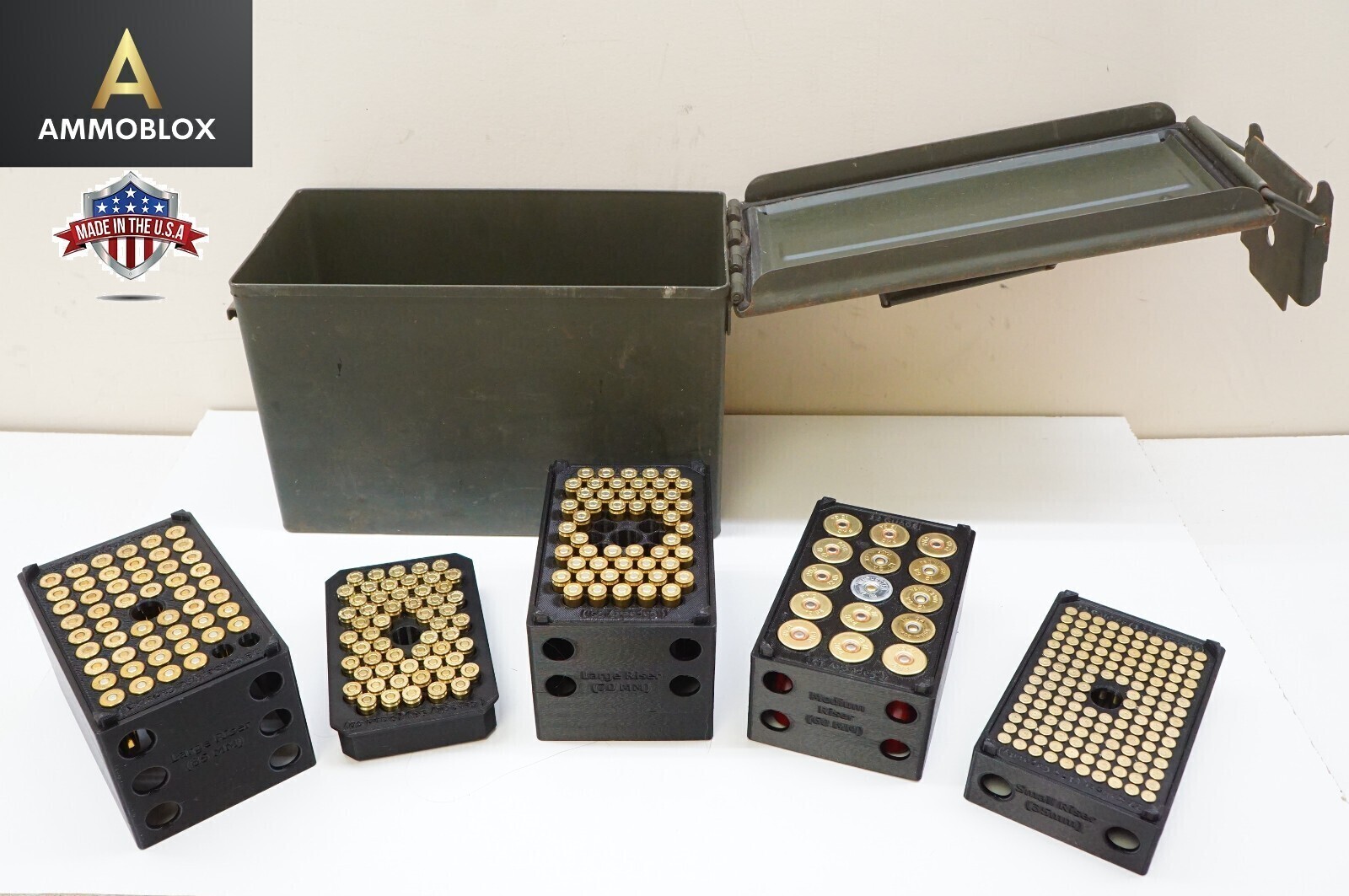 AmmoBlox Ammo Can Bullet Storage Solution 9mm, 22, .38, 40 caliber, 12 gauge