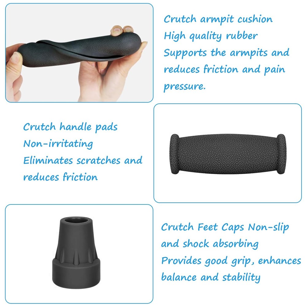 Replacement Crutch Pads, 6 Pcs Accessory large, Black