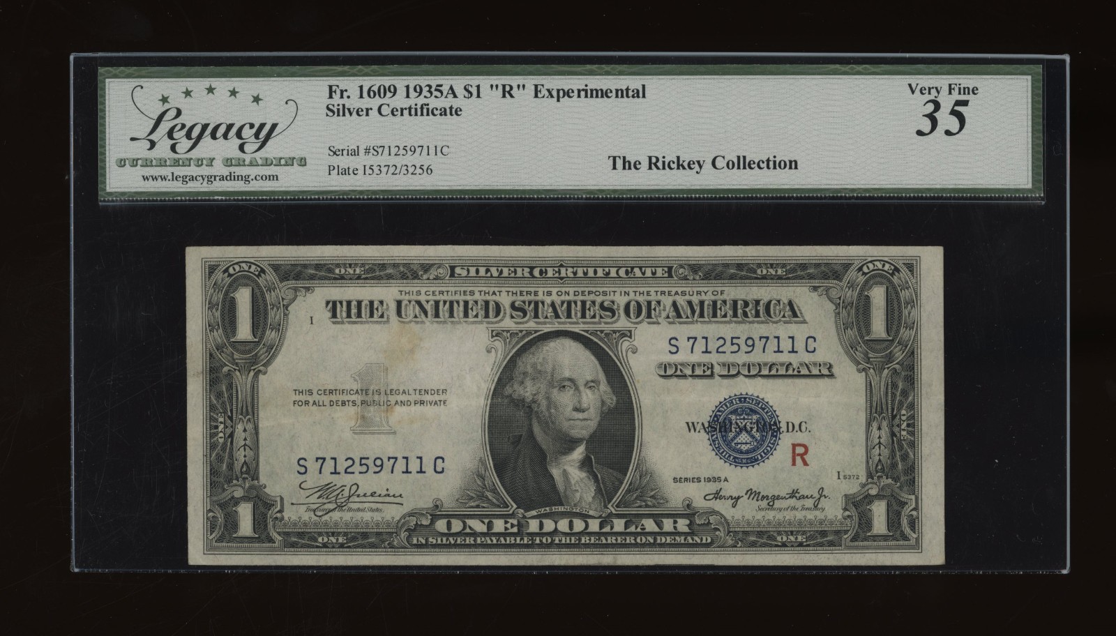 DBR 1935-A $1 Silver Experimental (R) Fr. 1609 Legacy 35 Serial S71259711C