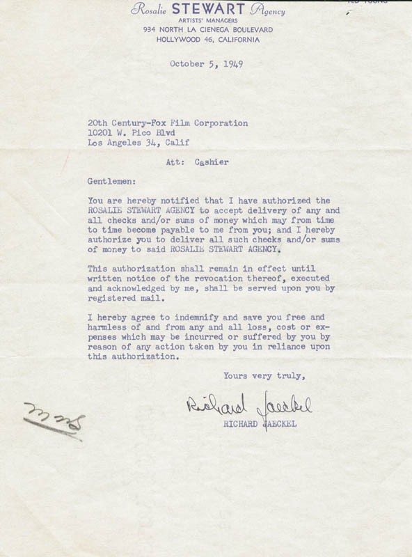 RICHARD JAECKEL - DOCUMENT SIGNED 10/05/1949