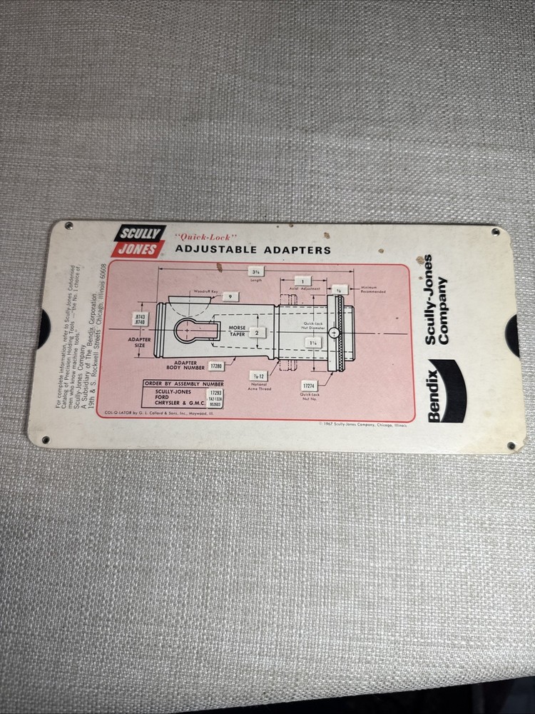 BENDIX Scully -Jones - Quick Lock Adjustable Adapters CALCULATOR Slide Chart