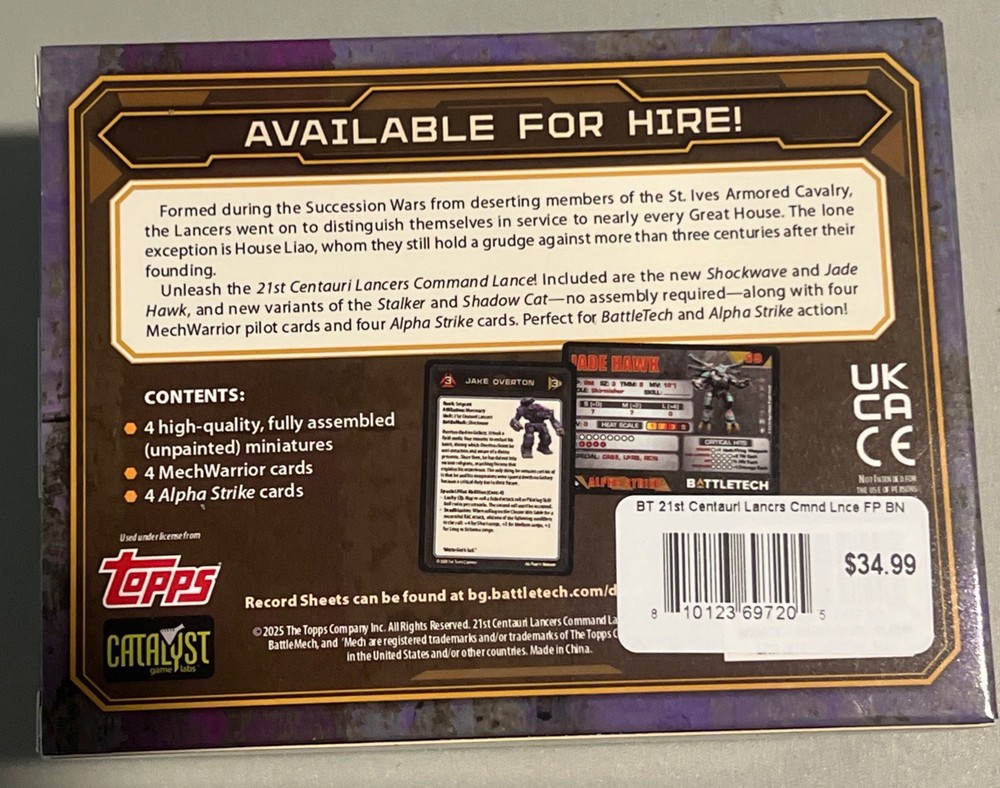 BATTLETECH 21st Centauri Lancers Command Lance - (B&N Exclusive - New in box)