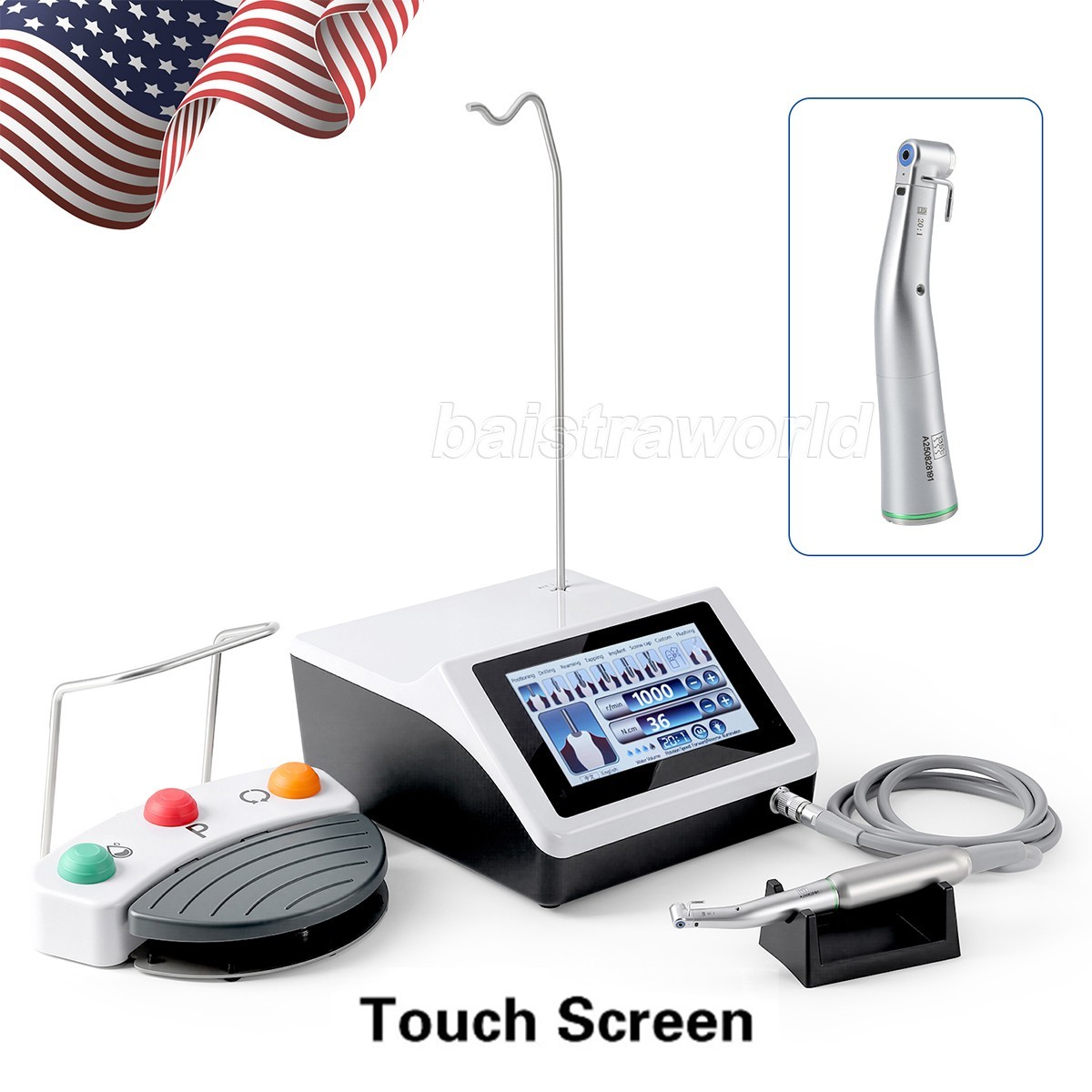 AZDENT Dental Brushless Implant Motor +20:1 LED Contra Handpiece Touch Screen