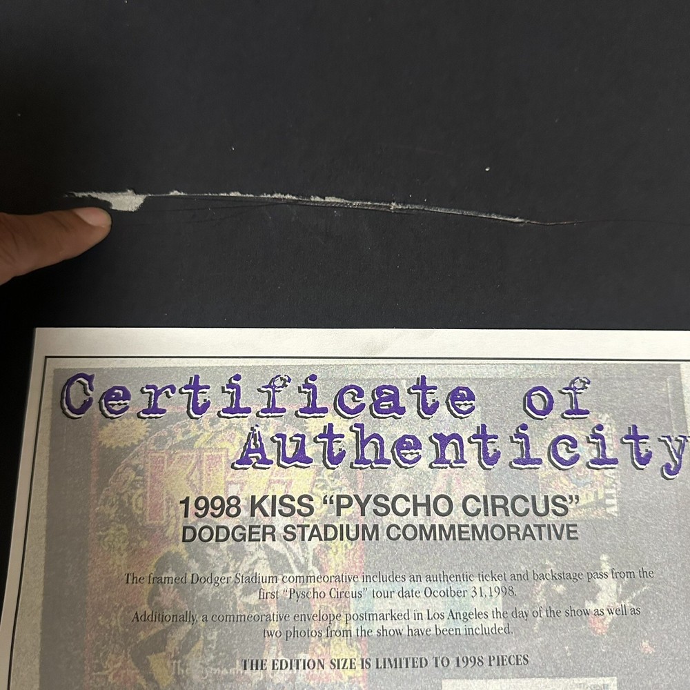 KISS Vintage Collage with Ticket Halloween Circus Dodgers Stadium 1998Certified