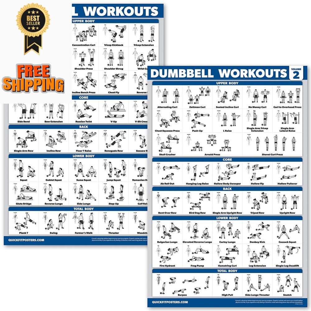 QuickFit 2 Pack Dumbbell Workout Exercise Poster - 18" x 24", LAMINATED
