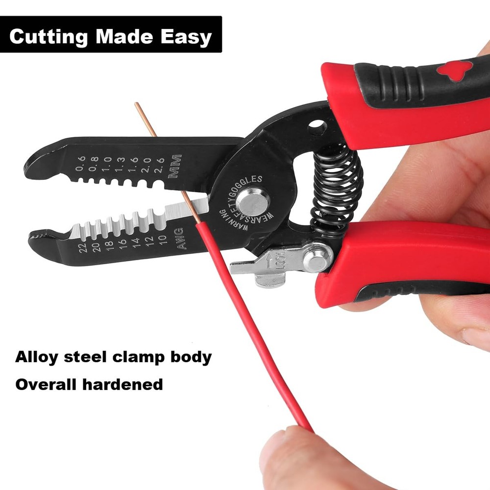 10-22 AWG Wire Stripper Cutter, Multifunctional Multi-Size Stripping Red