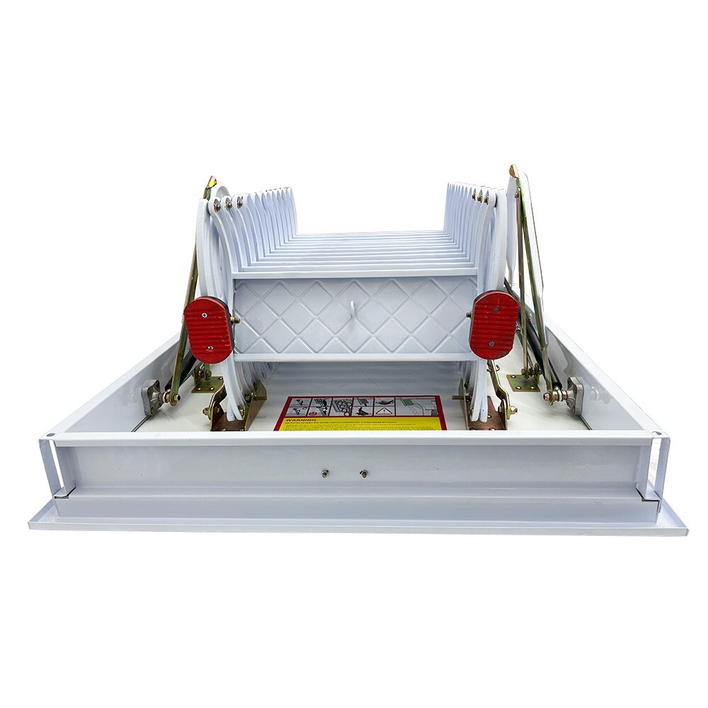 White Attic Pull Down Ceiling Ladder Stairs Folding Telescoping 600lbs 12 Steps