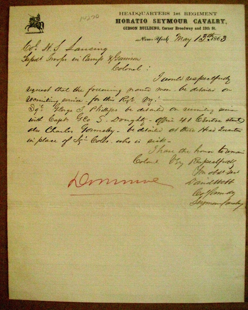CAVALRY  OFFICER LETTER WITH LOGO ILLUS 1863