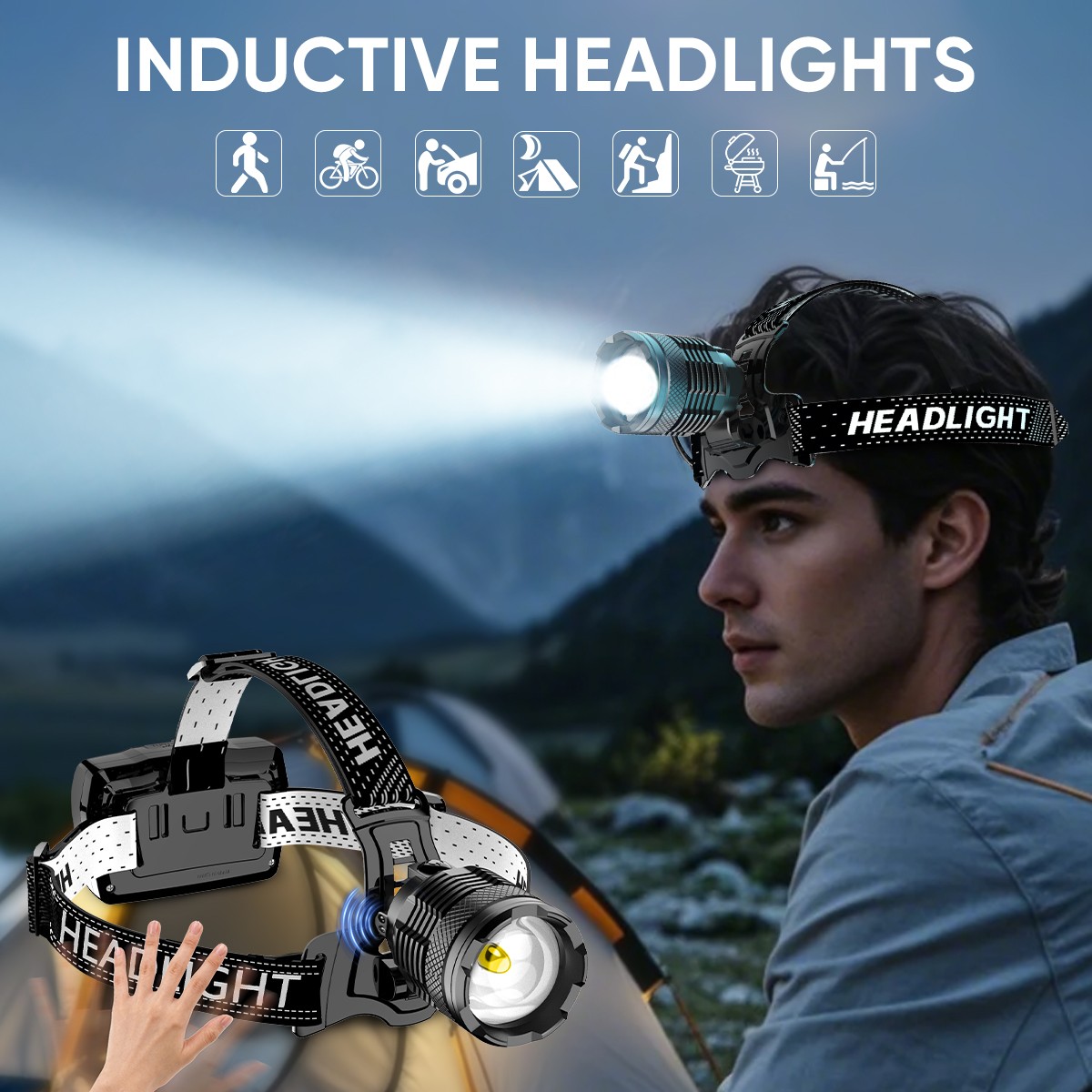 Super Bright 990000 Lumen LED Headlamp USB Rechargeable Head Lamp Motion Sensor