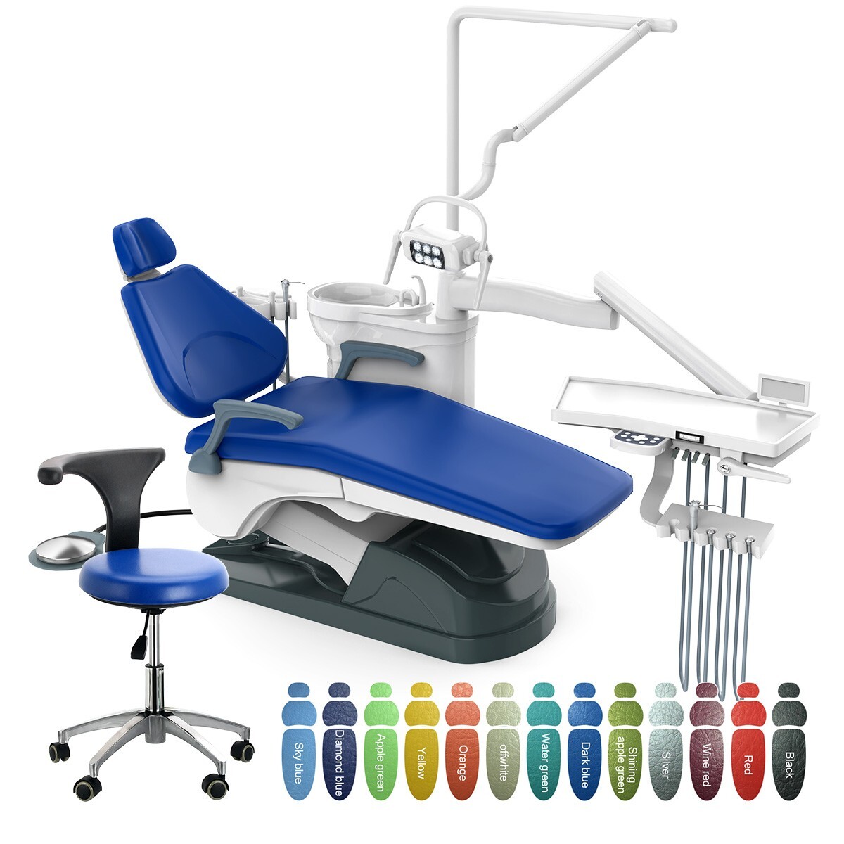 Unidad de Silla Dental Sillon Motor DC Cuero Duro PU/Kit de Pieza de Mano USA