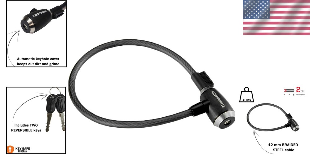 Multi-Use KryptoFlex 12mm Bike Lock Cable - Key and Combination Lock Options