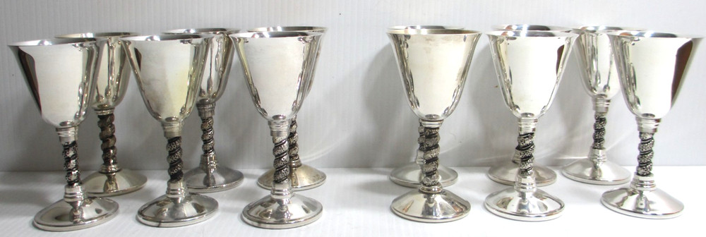 Vintage Silver-Plated Cordial Stemware Spain Set of 12Twisted Grapevine Stem