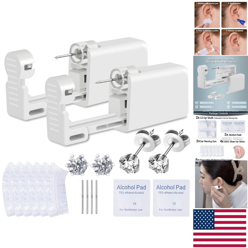 Beginner-Friendly Ear Piercing Kit: 2 Disposable Guns & Hypoallergenic Ear Studs