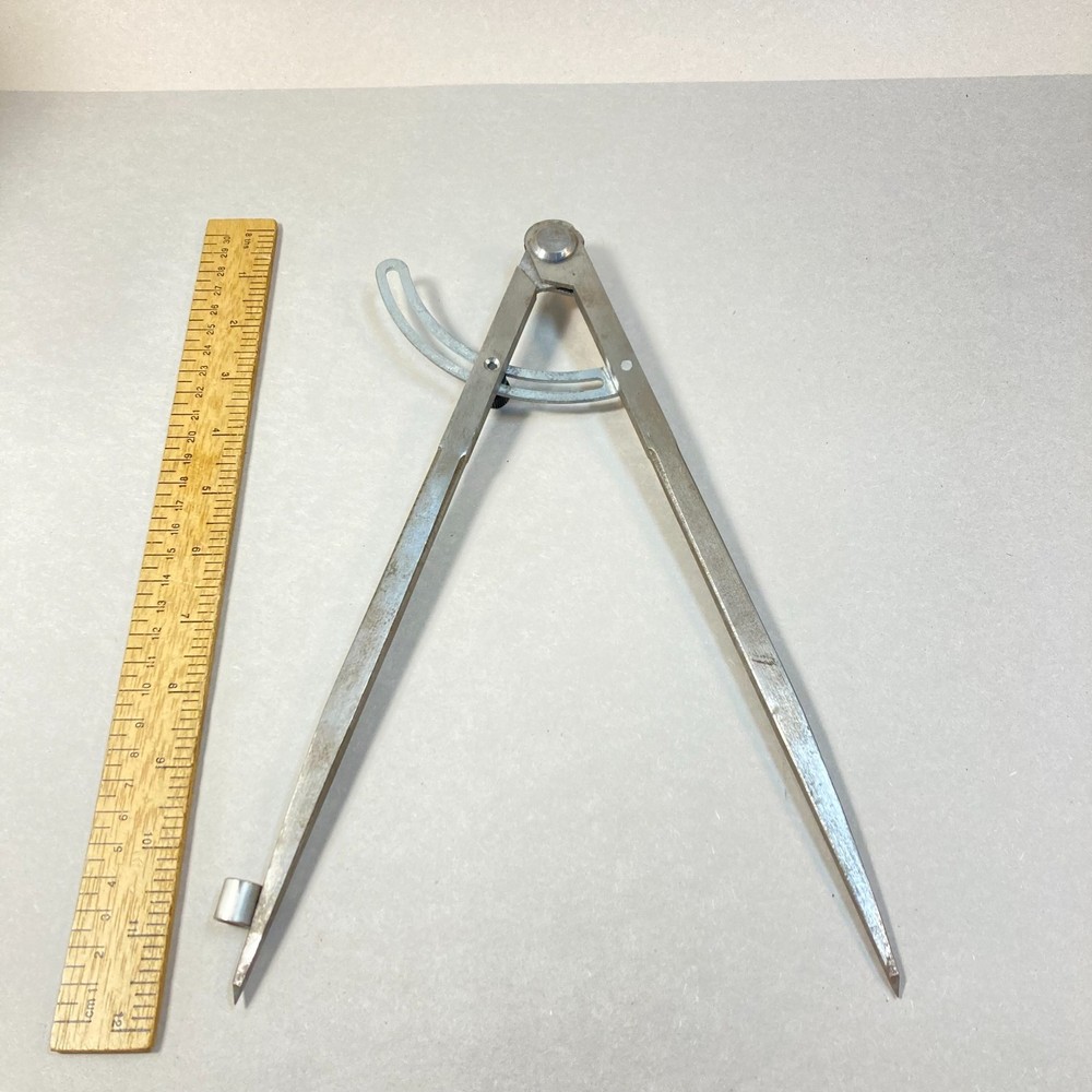 Vintage Wing Divider Compass Adjustable Hinged Joint 11" Flat Leg