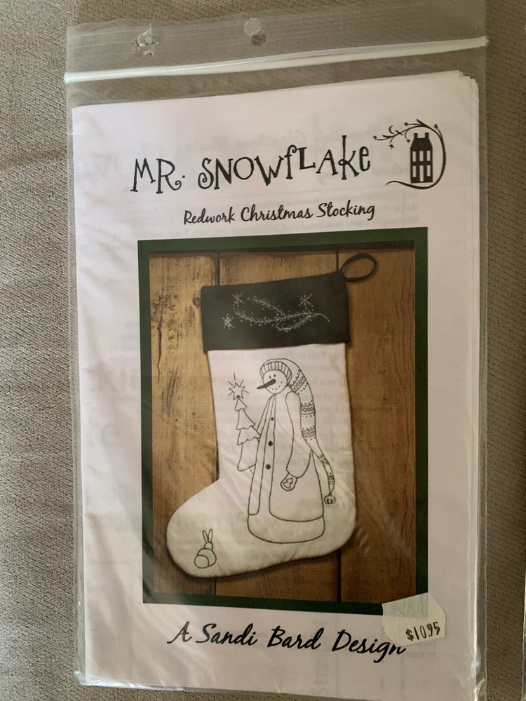 Sandi Bard Redwork Mrs and Mr Snowflake Stocking Patterns New
