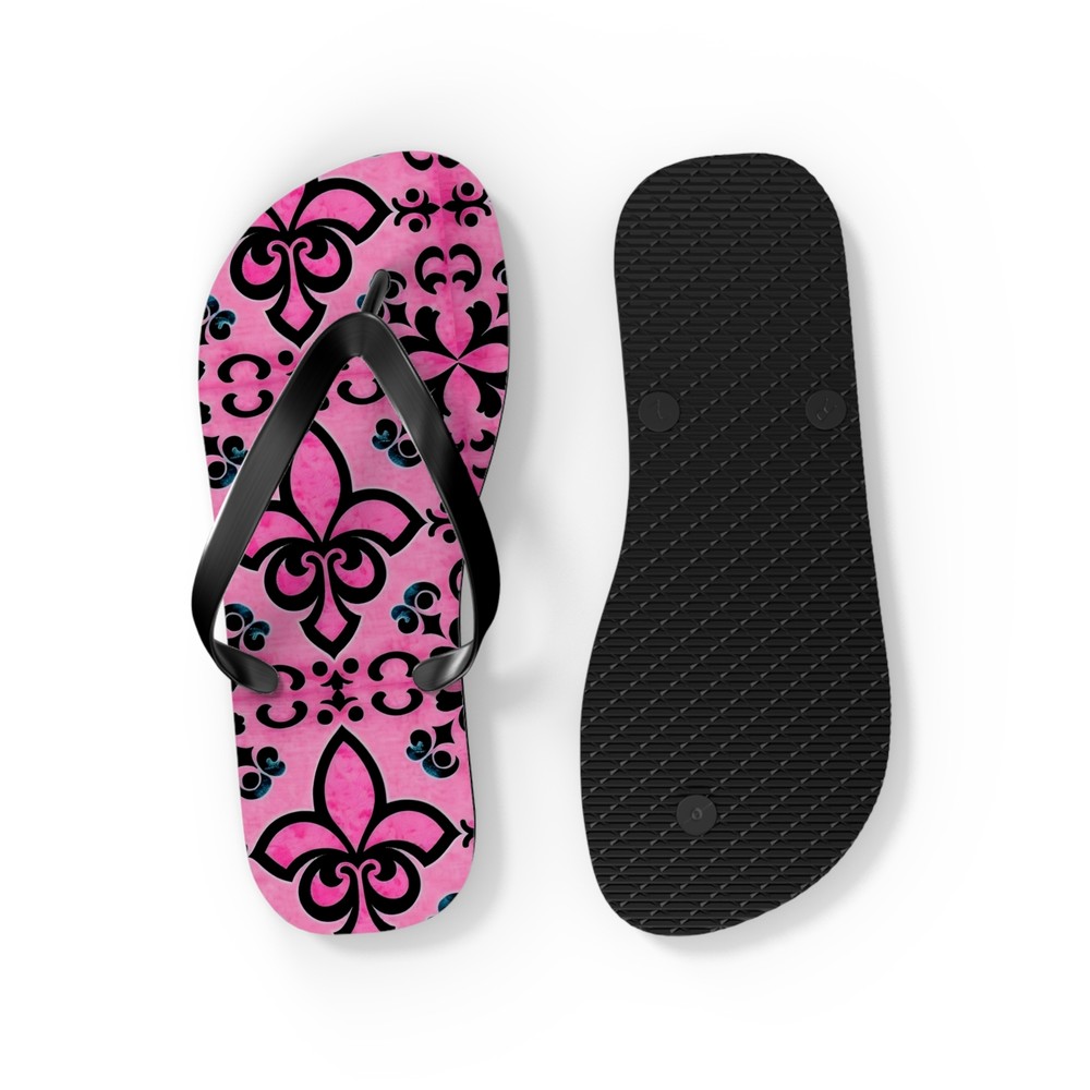 Pink & Black Pattern Flip Flops