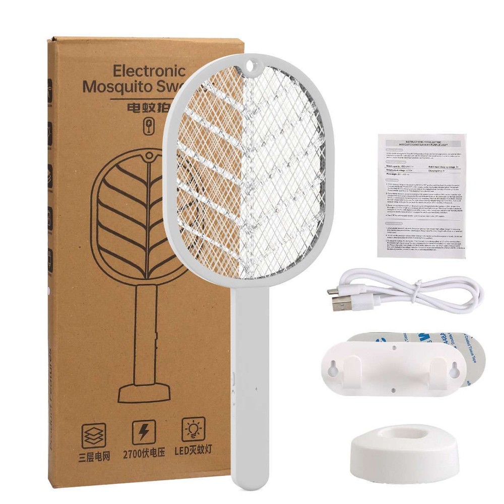 Handheld USB Rechargeable Mosquito Fly Swatter Zapper Killer Bug Insect Racket