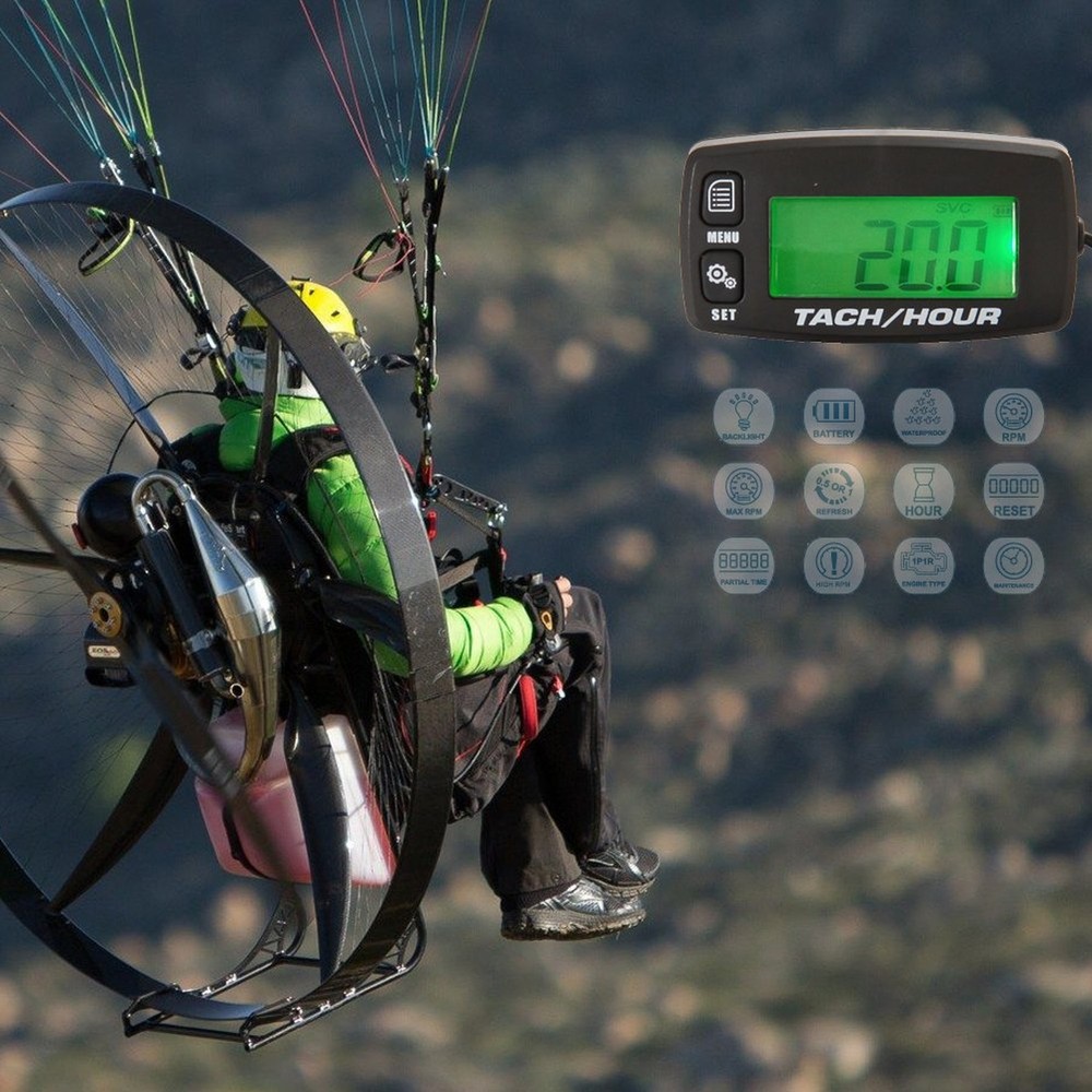 Engine Hour Meter Inductive Tachometer Backlit Gauge Digital Resettable Tach ...