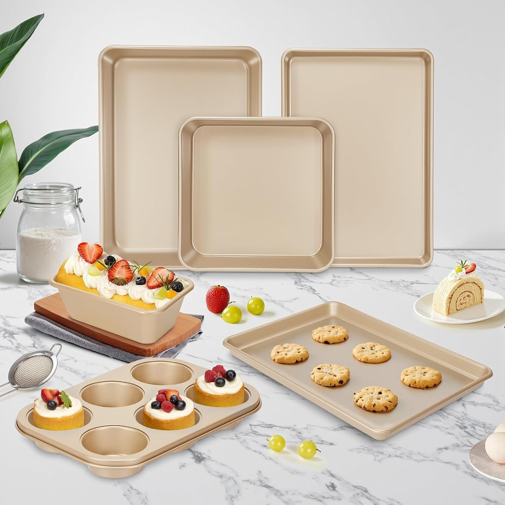 Baking Pans Set, Nonstick Stackable Bakeware Sets, Oven Pans Cooking, 6 Pieces