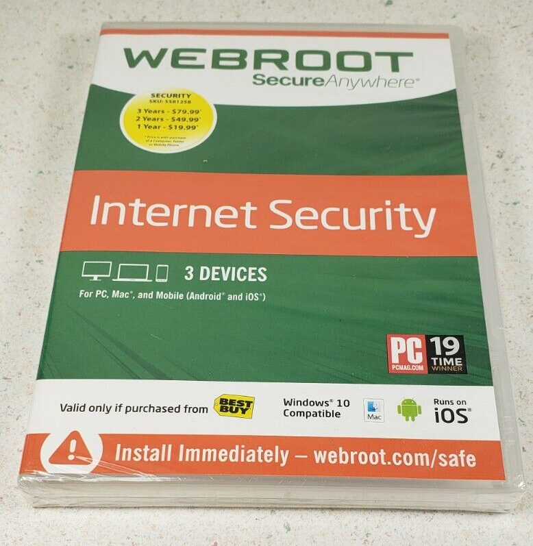 Webroot Secure Anywhere Internet Security 3 Devices New Sealed Windows Mac IOS