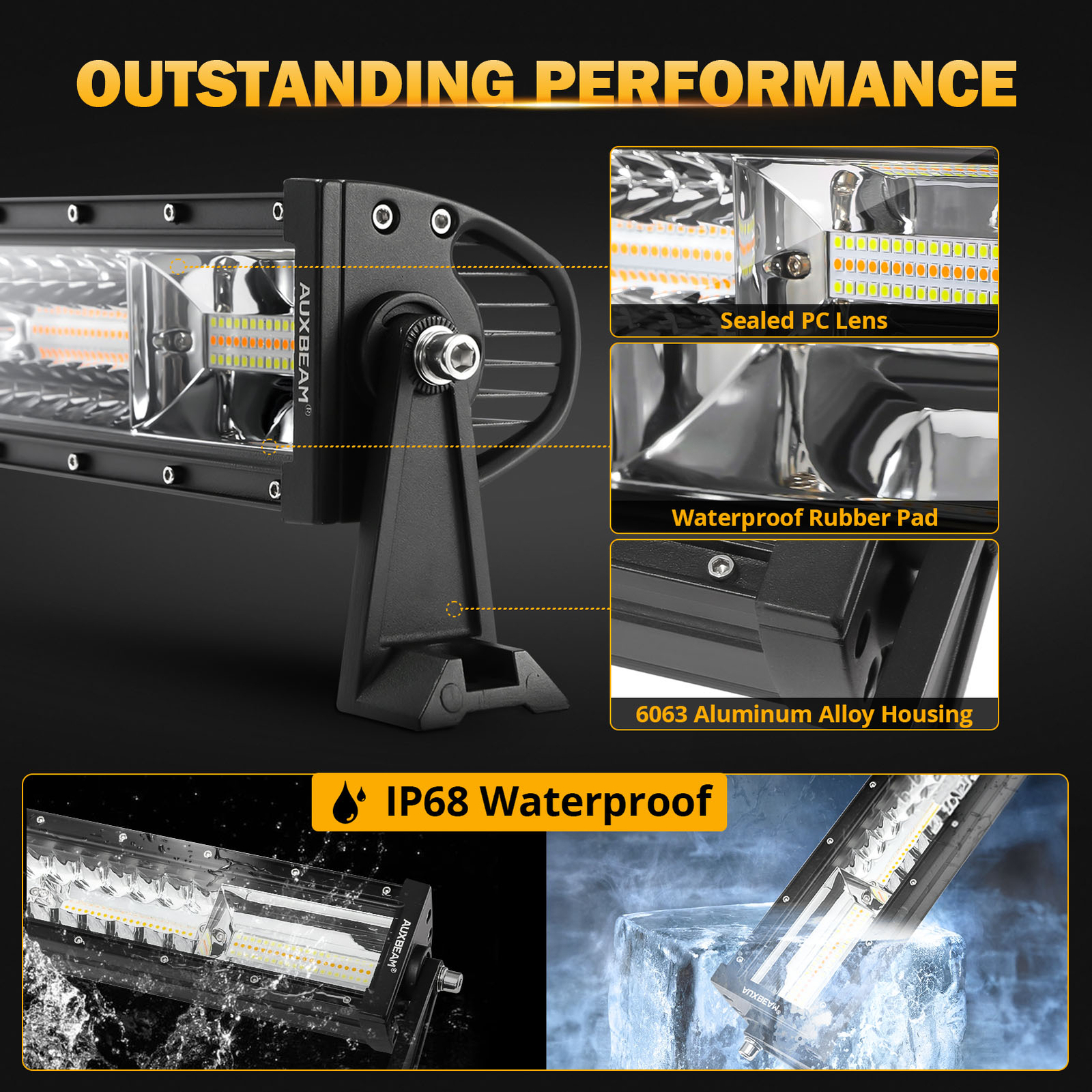 AUXBEAM 50"inch LED Light Bar 6 Modes Strobe Light Amber White for Jeep Wrangler