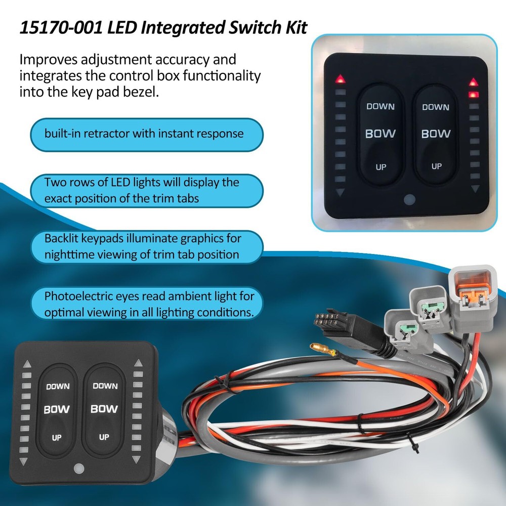LED Integrated Indicator Tactile Trim Tab Switch Kit for Lenco Marine Actuator