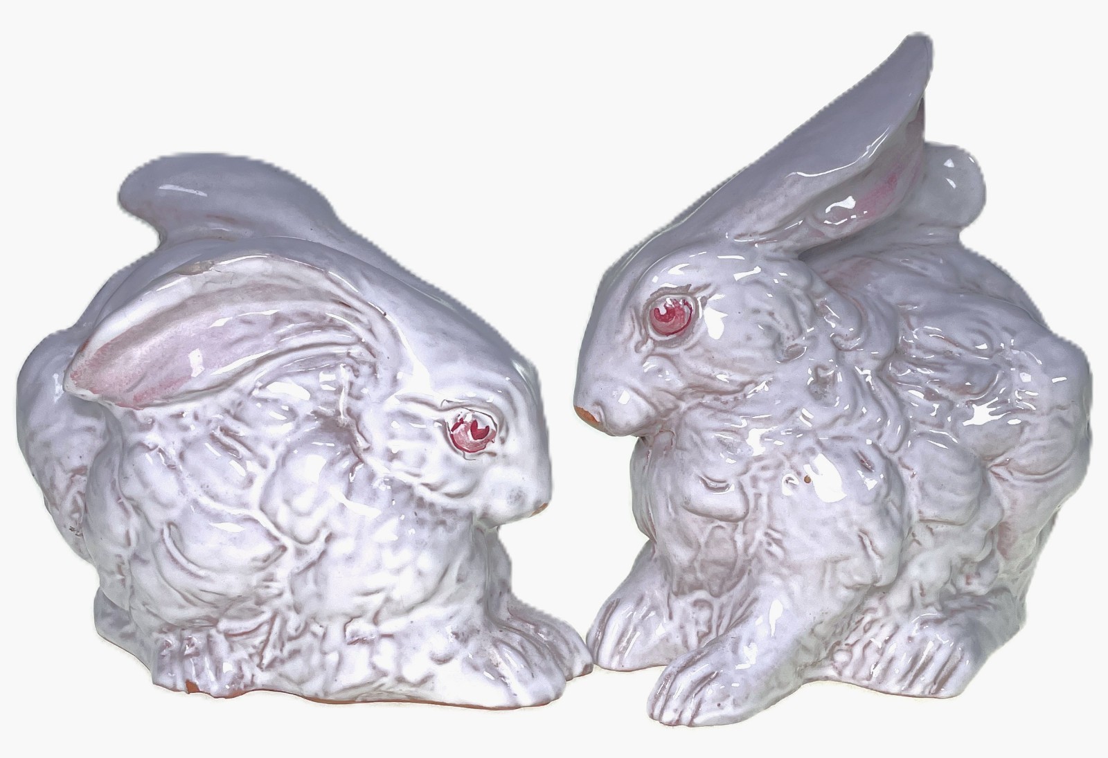2 Italian Mottahedeh Bunny Rabbit Hare White Glazed Terracotta Easter DEFECTS