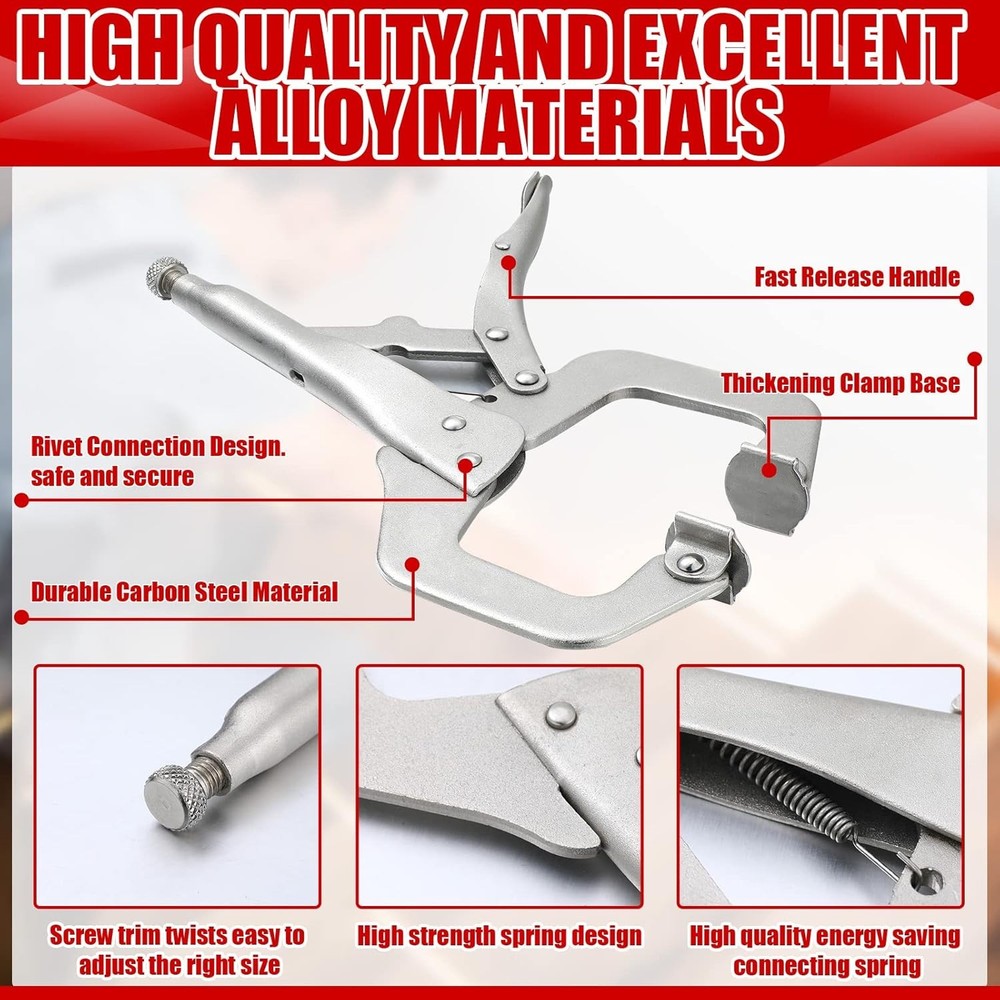 10 Pcs Locking C Clamp, Locking Pliers Adjustable Welding Clamp with Regular Tip