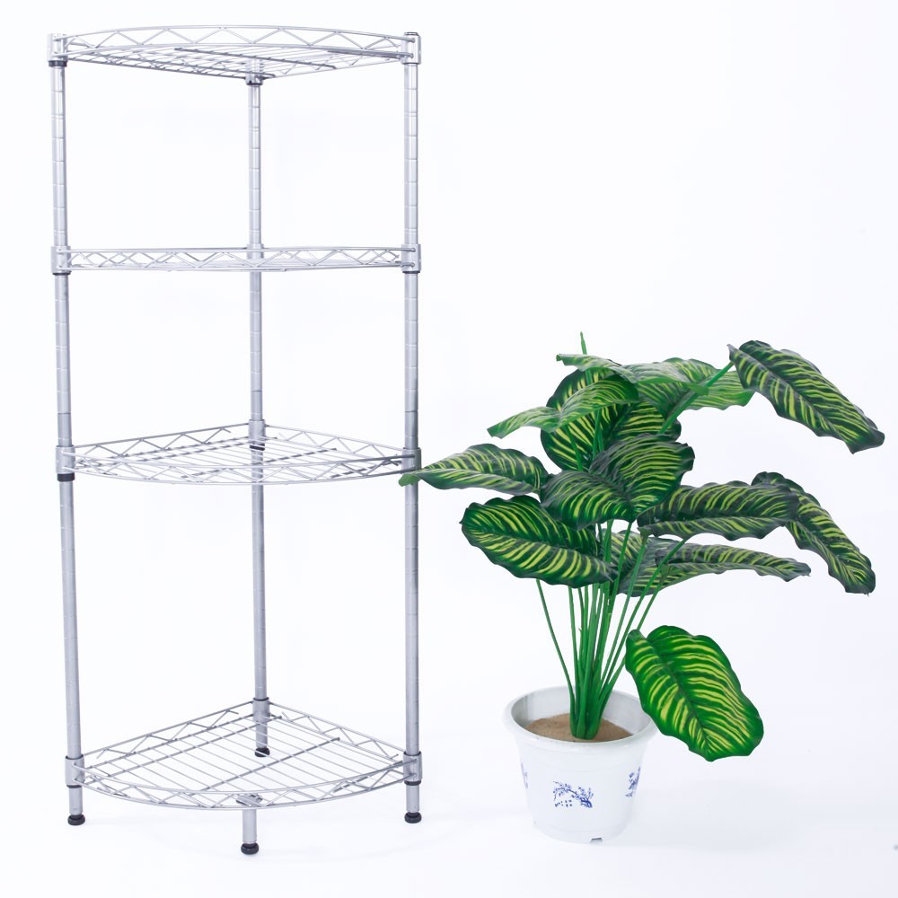 4 Tier Corner Shelf Rack Kitchen & Bathroom Storage Wire Organizer Space Saving