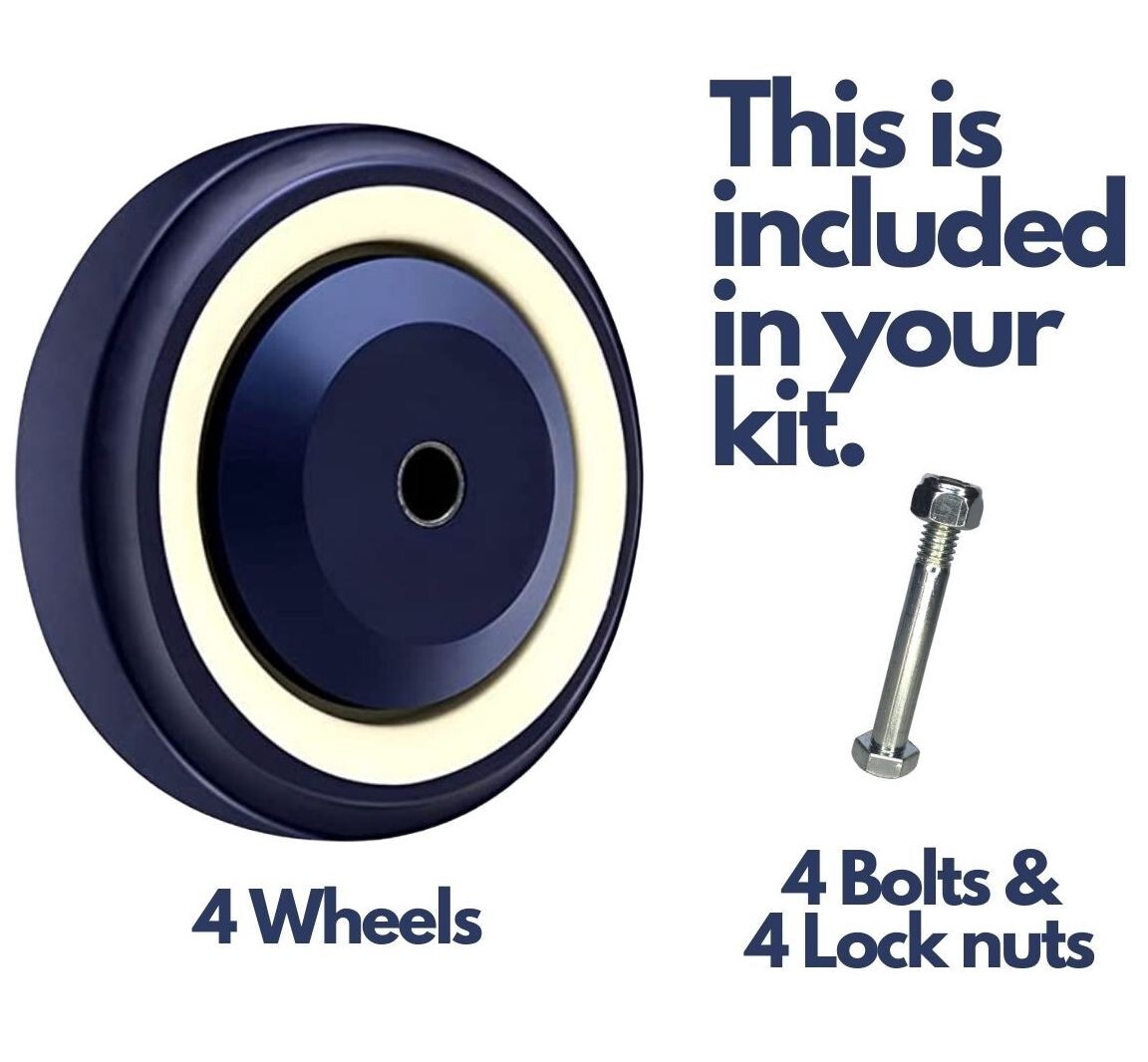 Set of 4 wheels | 4" Diameter wheels for Shopping Cart | Nuts and Bolts included