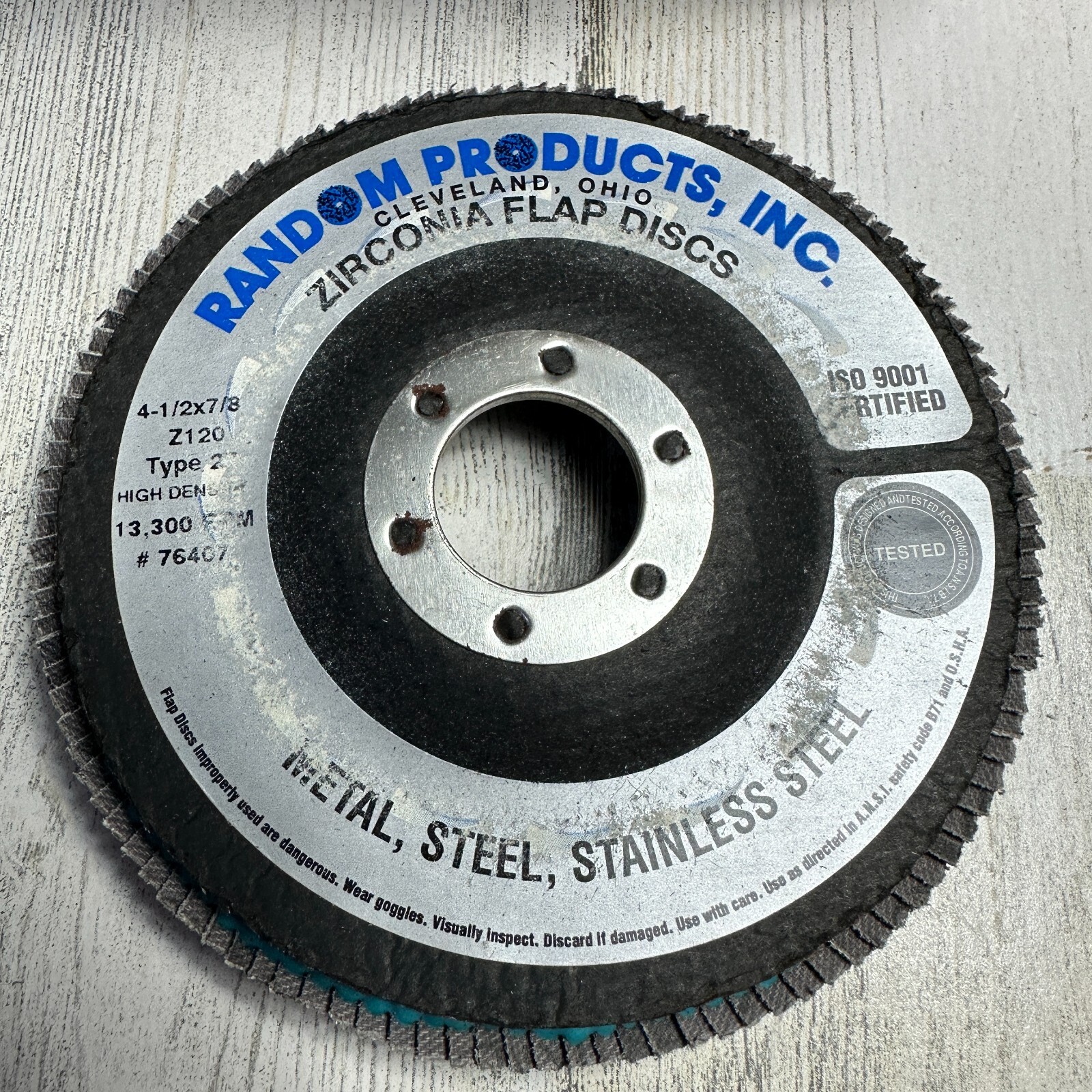 Random Products 76407 4-1/2" x 7/8" 120 Grit Zirconia Flap Disc - Box of 10 NOS