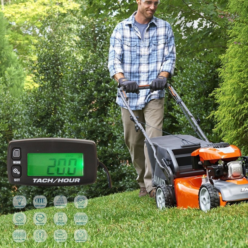 Engine Hour Meter Inductive Tachometer Backlit Gauge Digital Resettable Tach ...